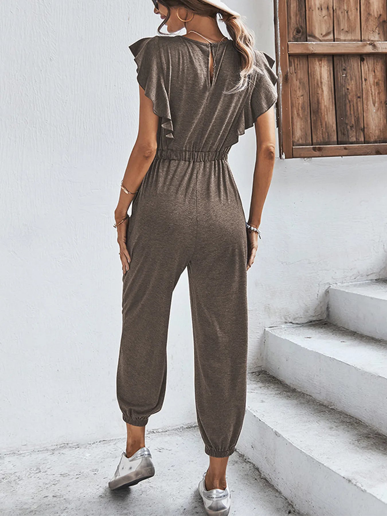 Flutter Sleeve Elastic Waist Jumpsuit - Roe Creation