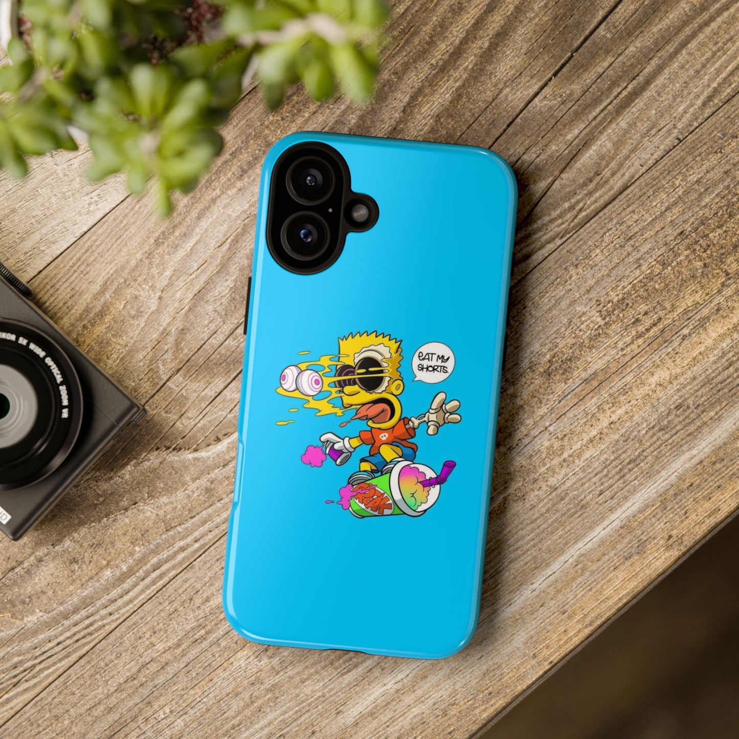 Spongebob Blue Cartoon iPhone Case - 'Eat My Shorts' Design