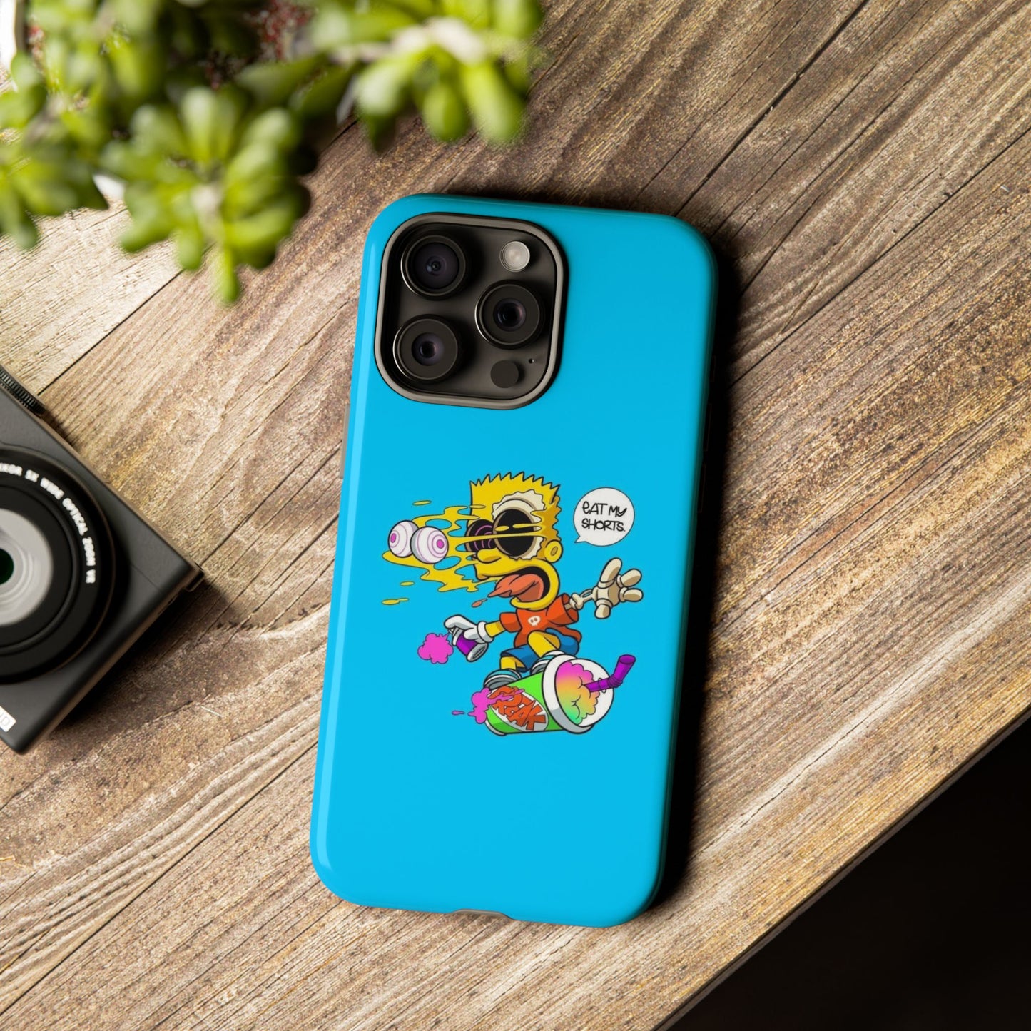 Spongebob Blue Cartoon iPhone Case - 'Eat My Shorts' Design
