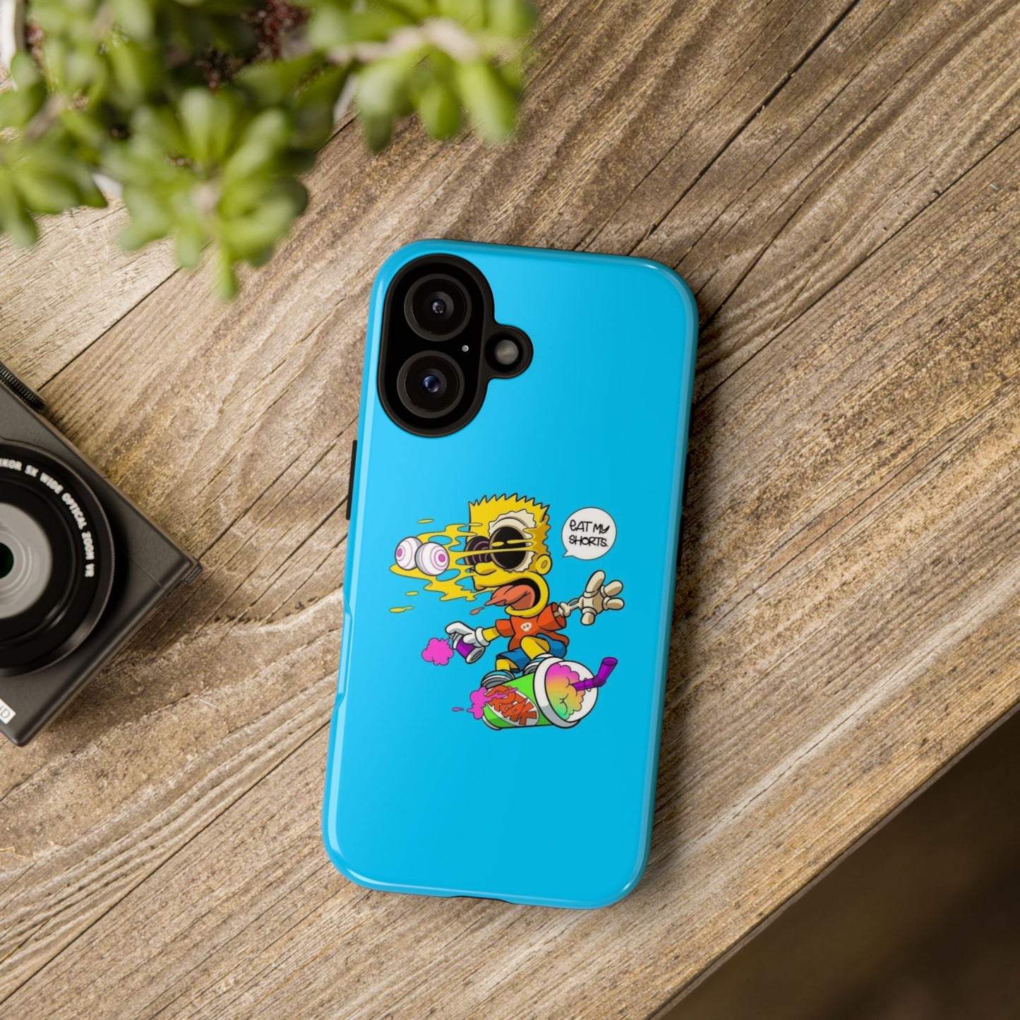 Spongebob Blue Cartoon iPhone Case - 'Eat My Shorts' Design