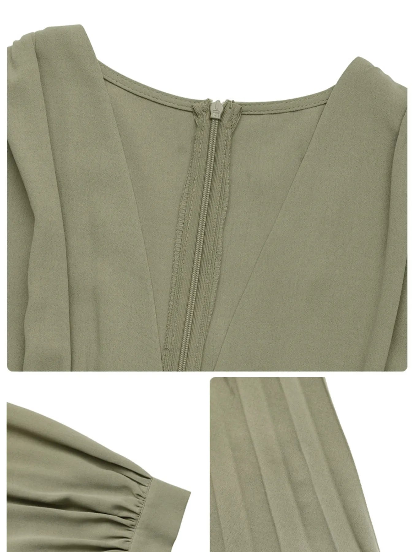 Pleated Long Sleeve V-Neck Dress - Roe Creation