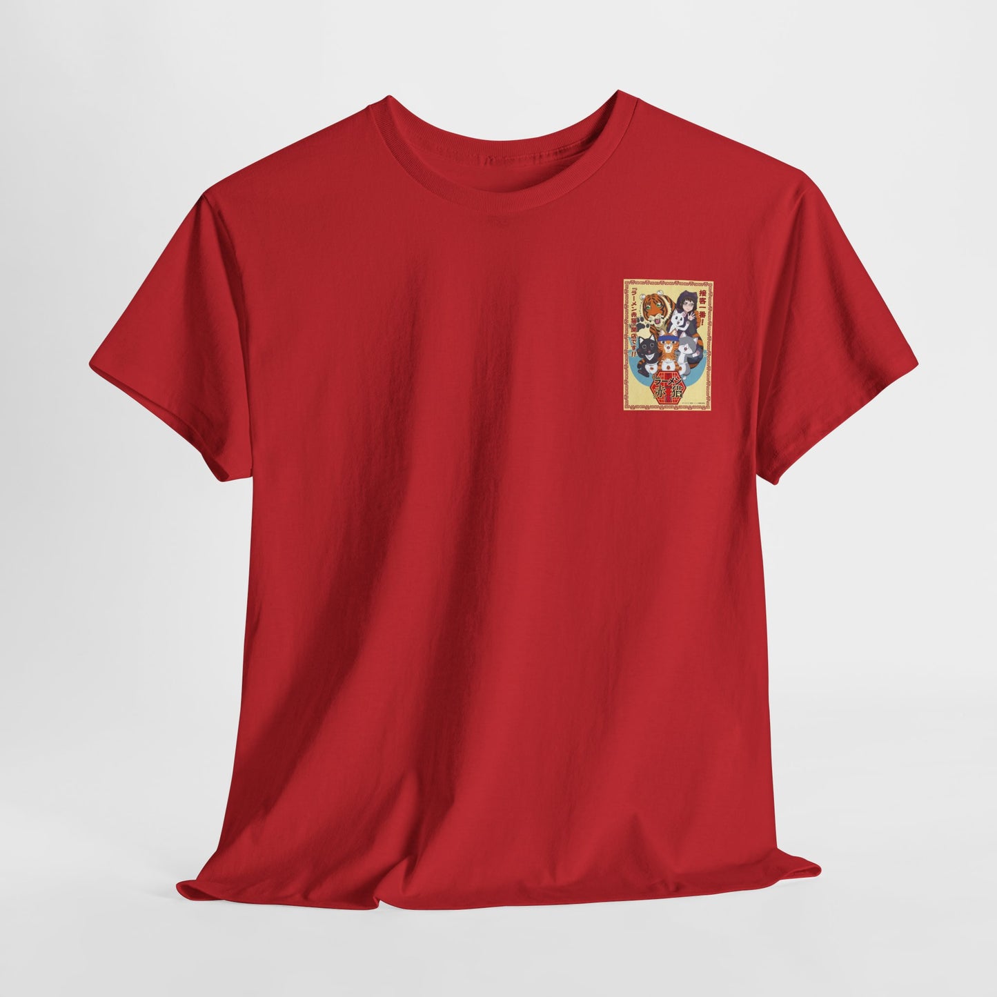 Cute Red Cat Ramen Unisex Heavy Cotton Tee - Ideal for Fans and Casual Wear