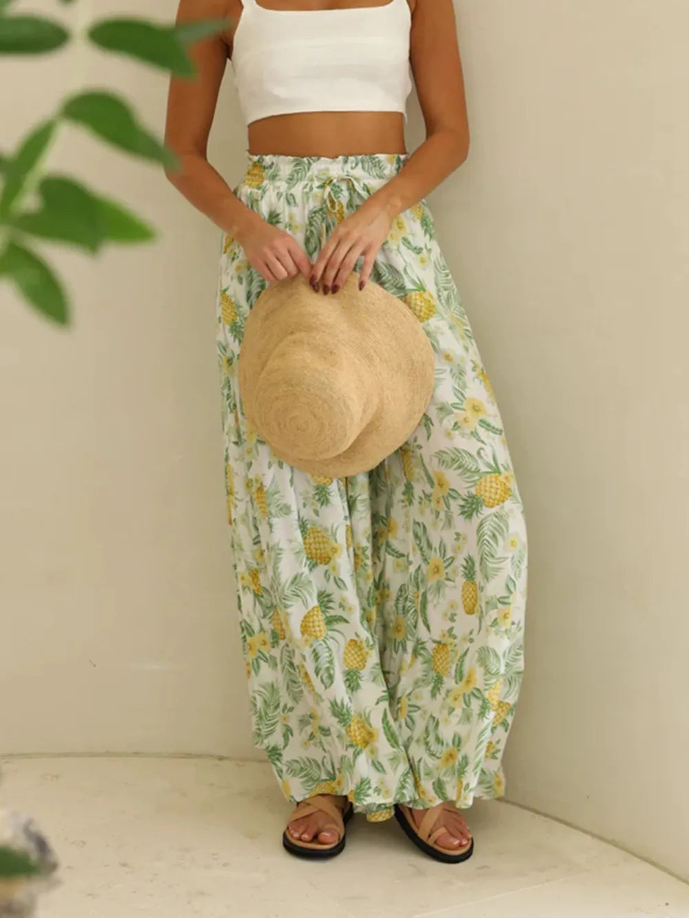 Printed Wide Leg Pants - Roe Creation