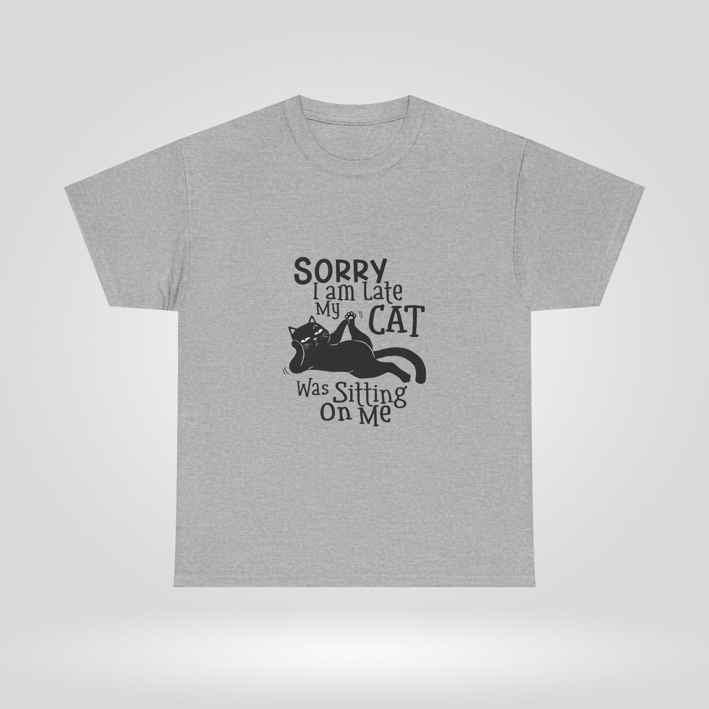 Funny Cat Lover Unisex Heavy Cotton Tee - Sorry I Am Late, My Cat Was Sitting On Me - Roe Creation