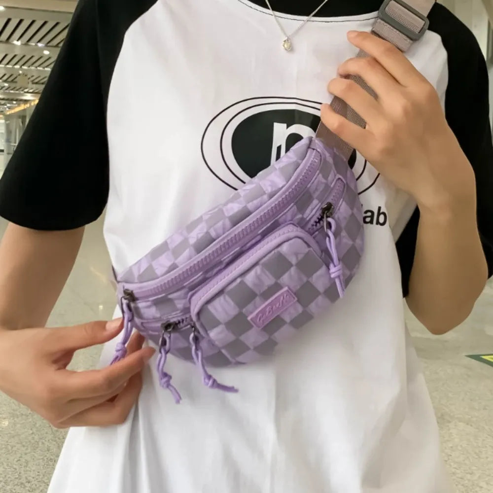 Checkered Nylon Crossbody Bag with Adjustable Strap - Roe Creation