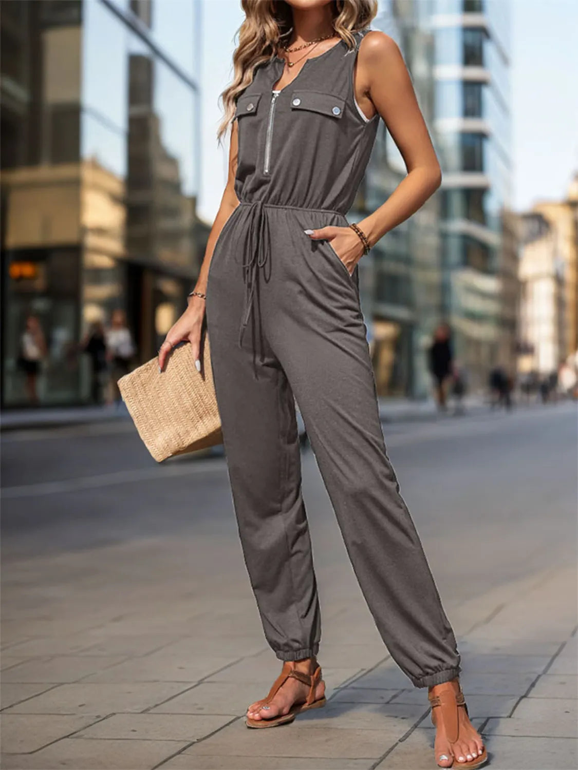 Drawstring Waist Sleeveless Jumpsuit - Roe Creation