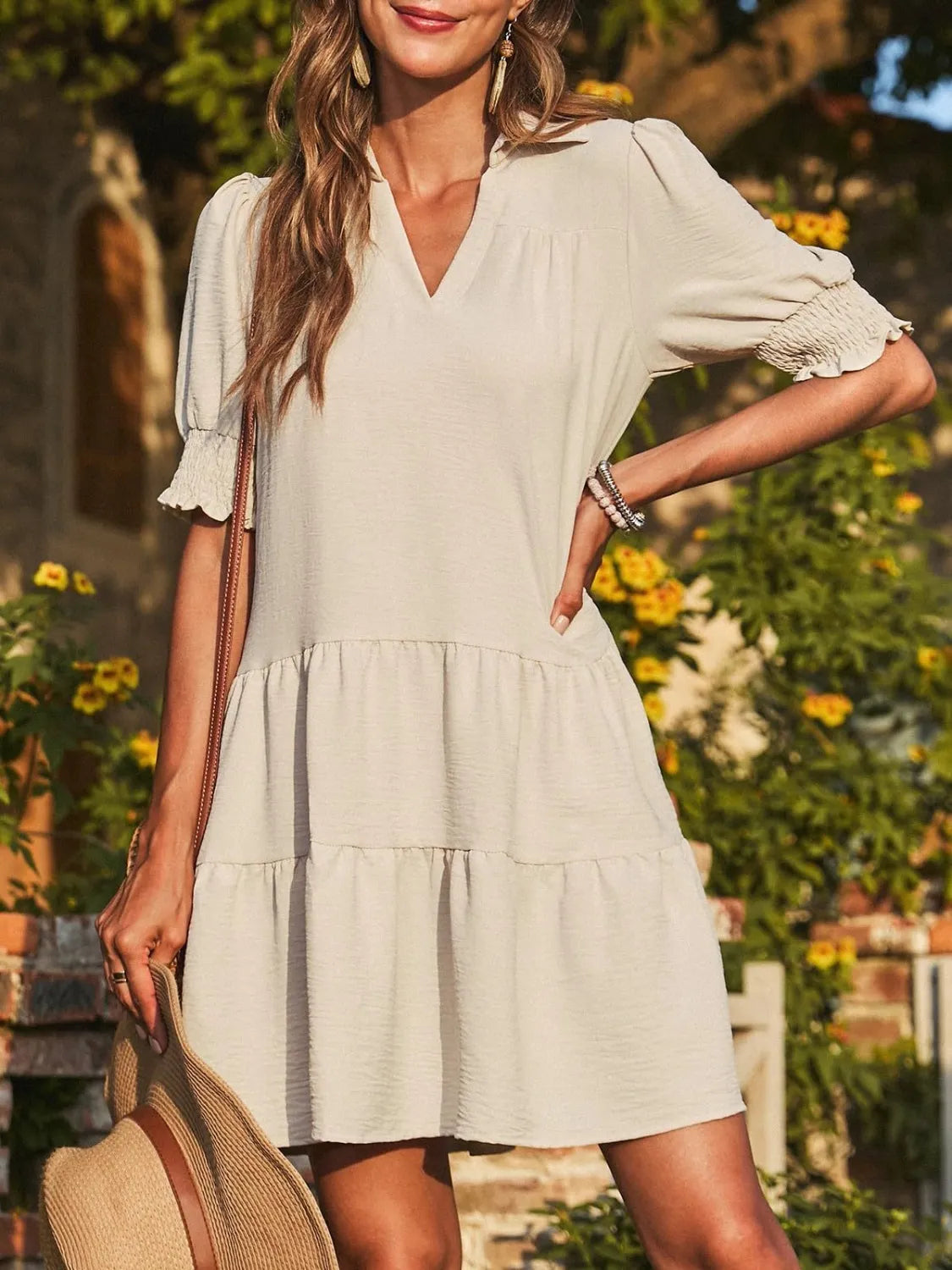 Johnny Collar Short Sleeve Mini Dress - Roe Creation