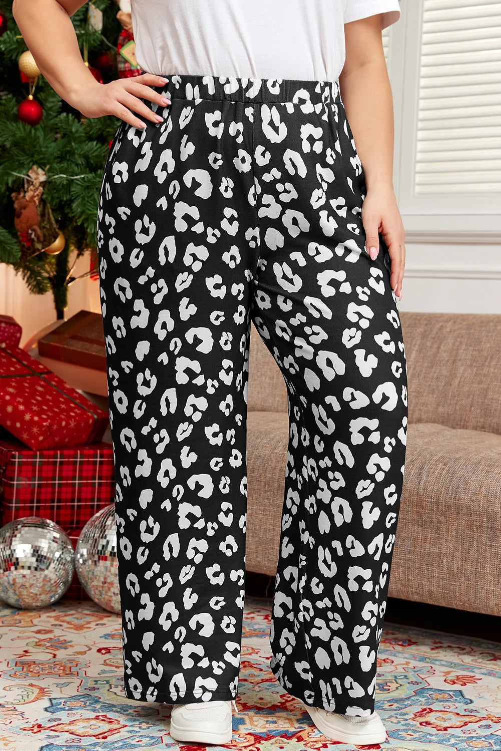 Plus Size Leopard Elastic Waist Pants - Roe Creation