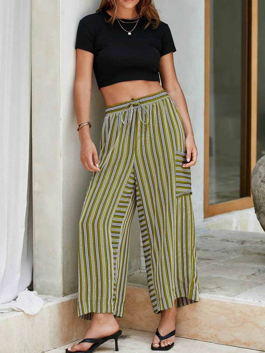 Contrast Striped Wide leg Pants - Roe Creation