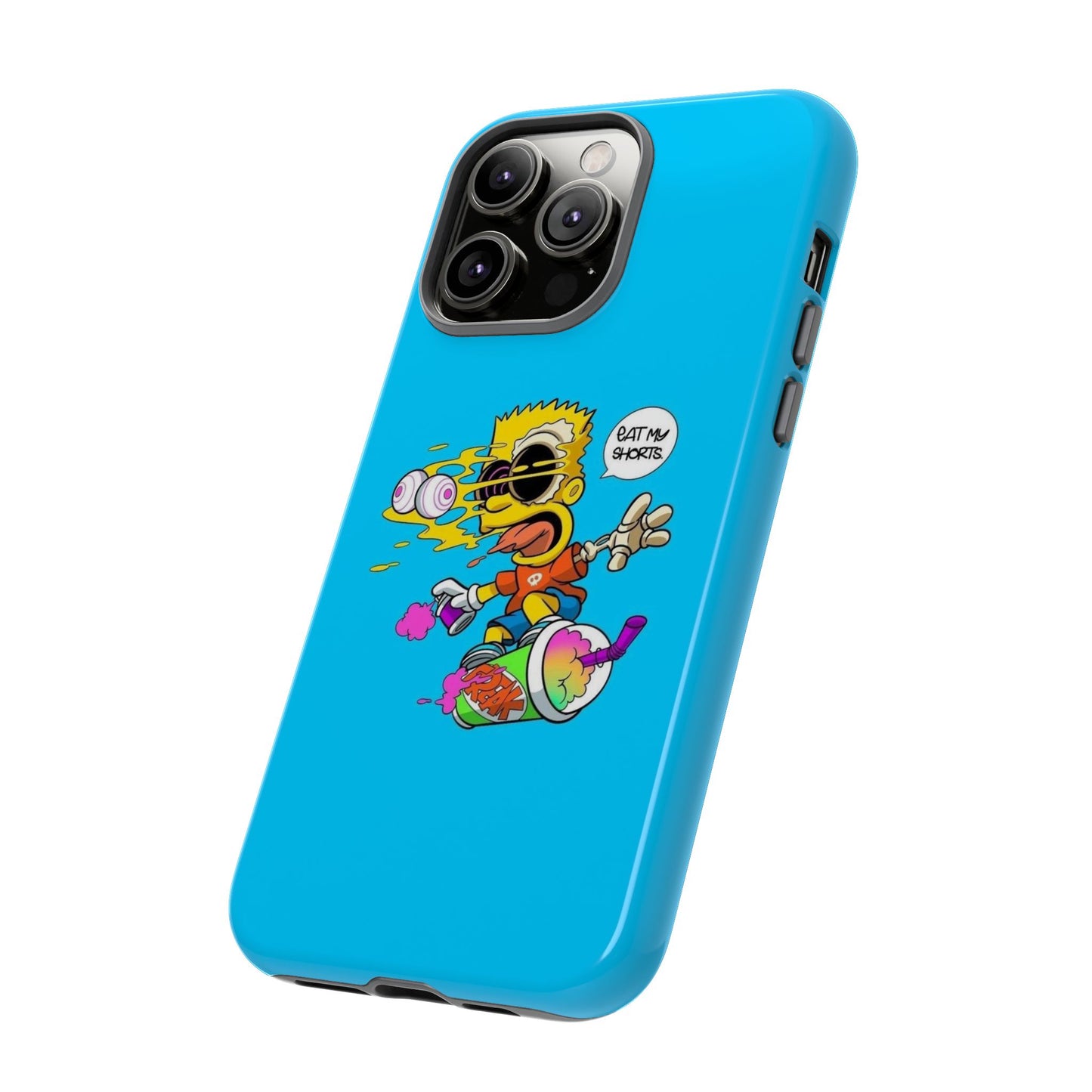 Spongebob Blue Cartoon iPhone Case - 'Eat My Shorts' Design