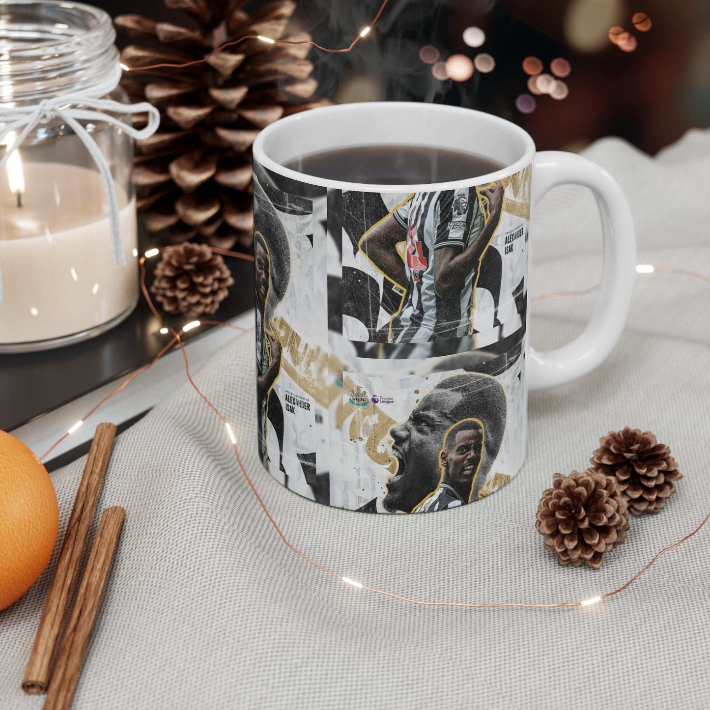 Alexander Isak 11oz White Mug for Newcastle Fans.