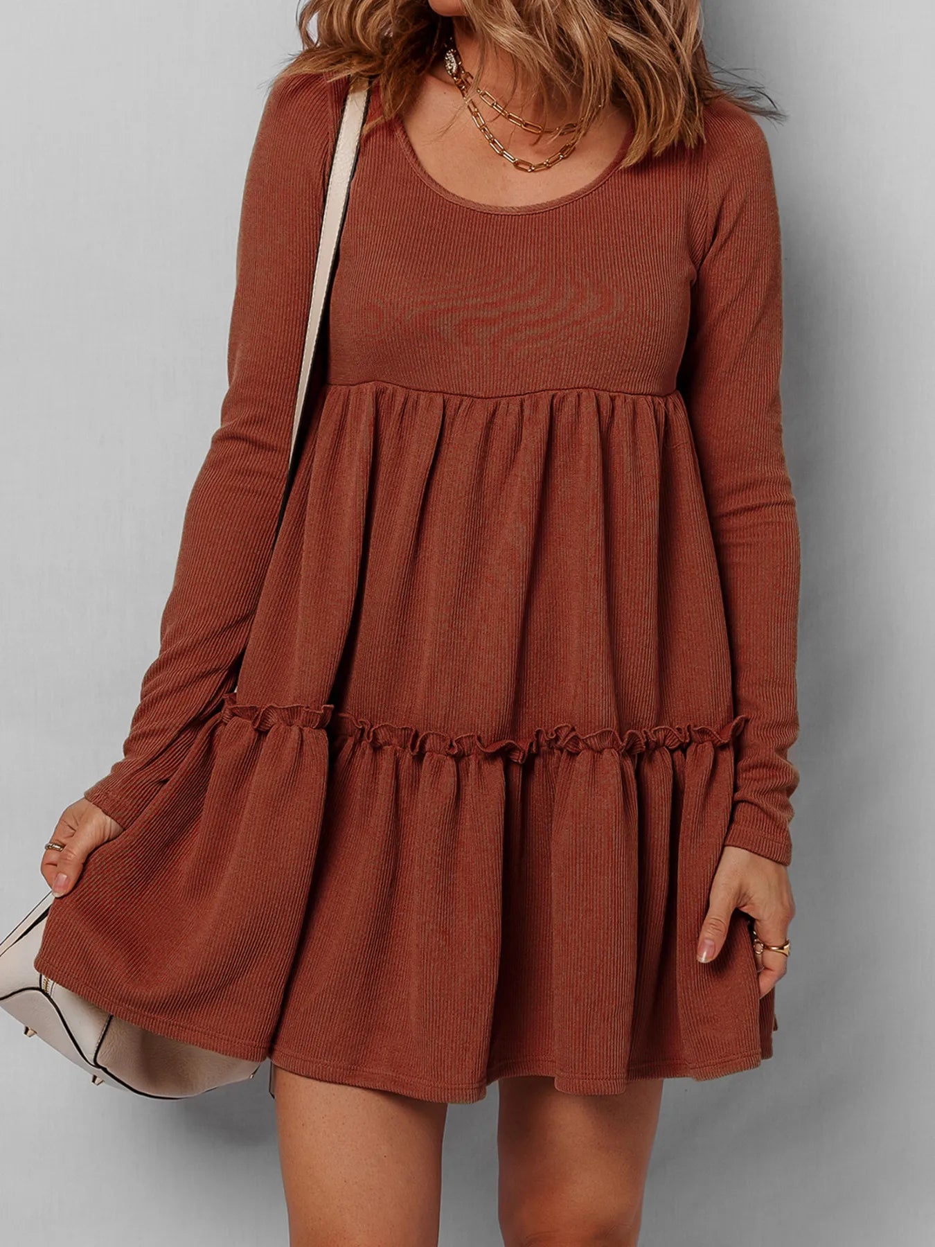 Frill Tiered Long Sleeve Mini Dress - Roe Creation