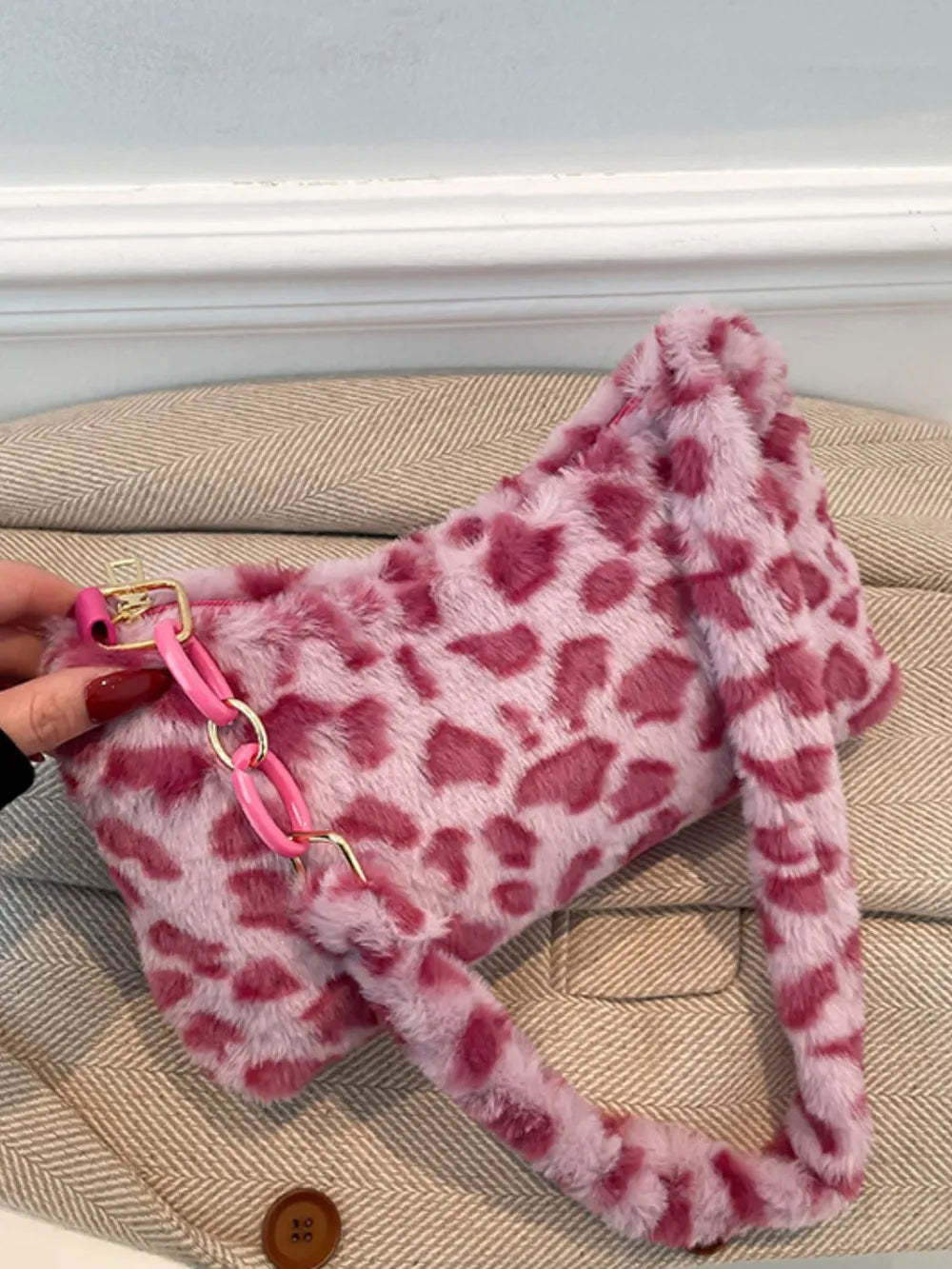 Leopard Print Fluffy Shoulder Bag - Roe Creation
