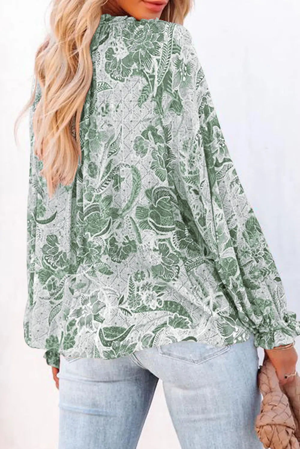 Women’s Floral Tie Neck Blouse with Flounce Sleeves – Elegant Spring Top - Roe Creation