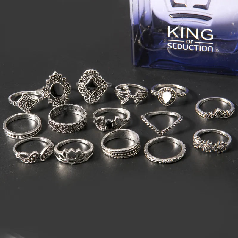 15 Piece Alloy Vintage Ring Set - Roe Creation
