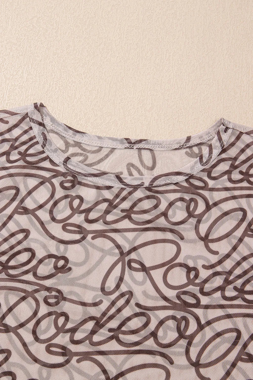 Printed Round Neck Short Sleeve Mesh T-Shirt - Roe Creation