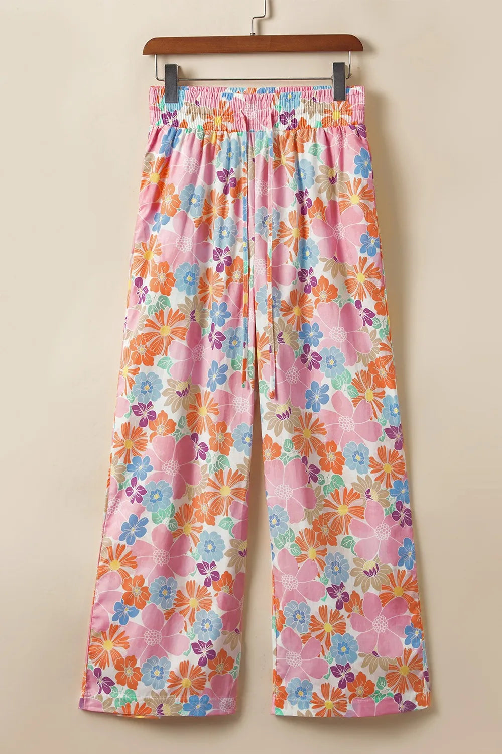 Drawstring High Waist Printed Wide leg Pants - Roe Creation