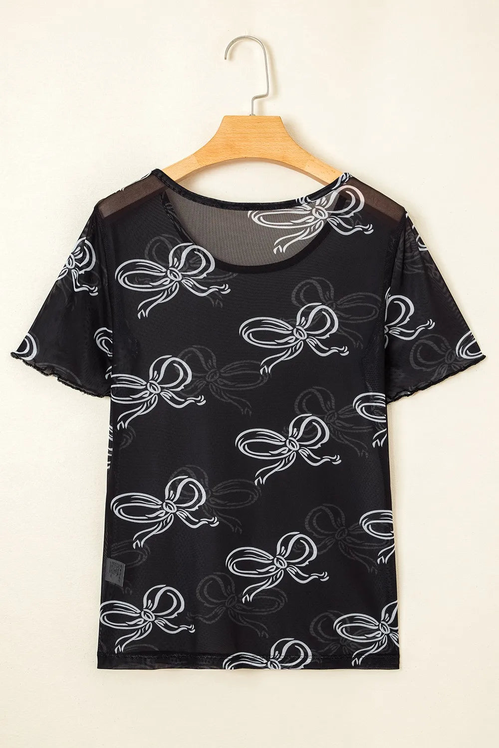 Bow Mesh Round Neck Short Sleeve T-Shirt - Roe Creation