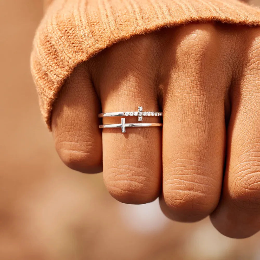 925 Sterling Silver Double Cross Ring - Roe Creation