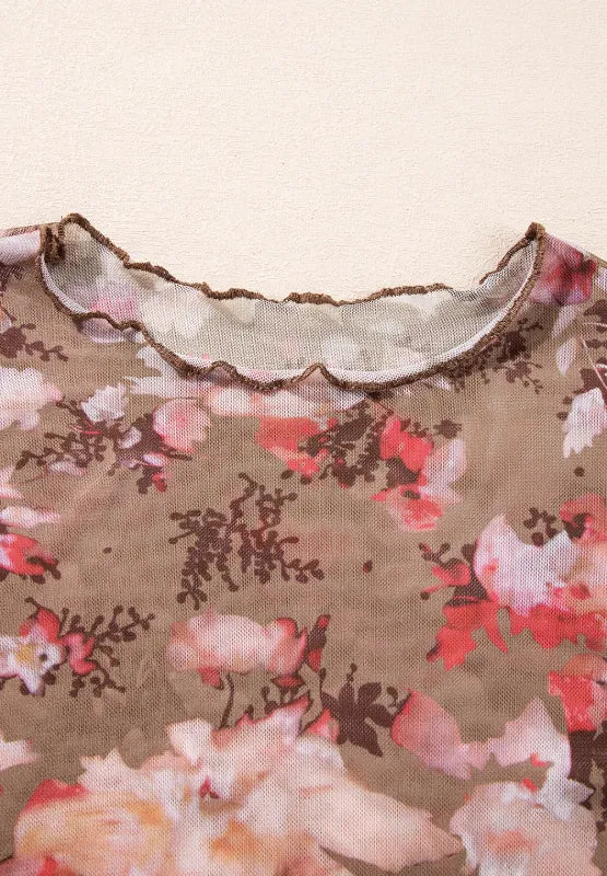 Floral Mock Neck Long Sleeve Sheer Top - Roe Creation