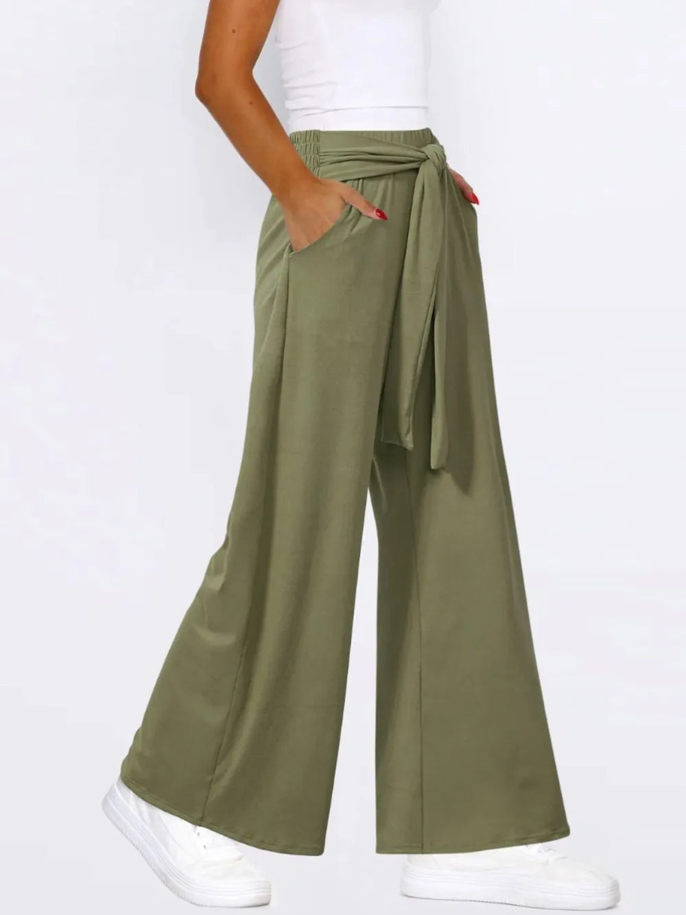 Tied Wide Leg Pants with Pockets - Roe Creation