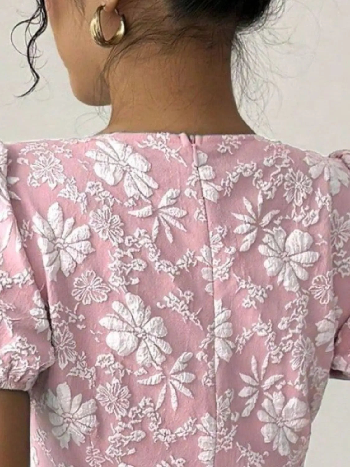 Floral Short Sleeve Dress with Ruffled Hem - Roe Creation