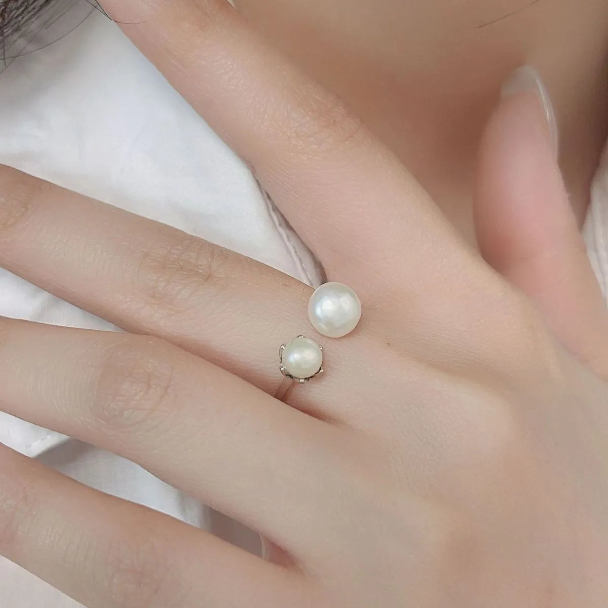 Pearl 925 Sterling Silver Open Ring - Roe Creation