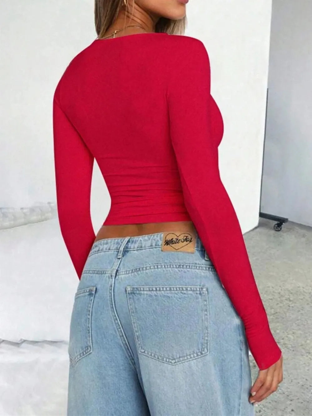 Solid Color Round Neck Long Sleeve T-Shirt - Roe Creation