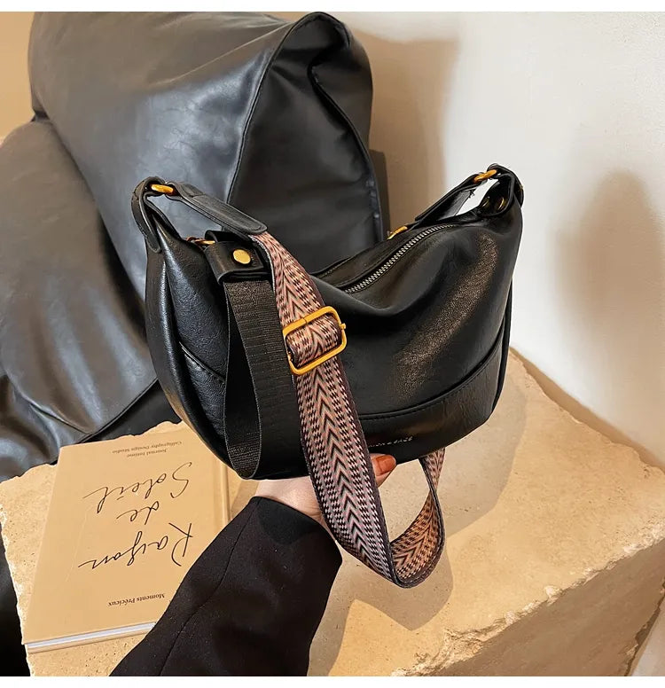 Leather Shoulder Bag with Woven Strap - Roe Creation