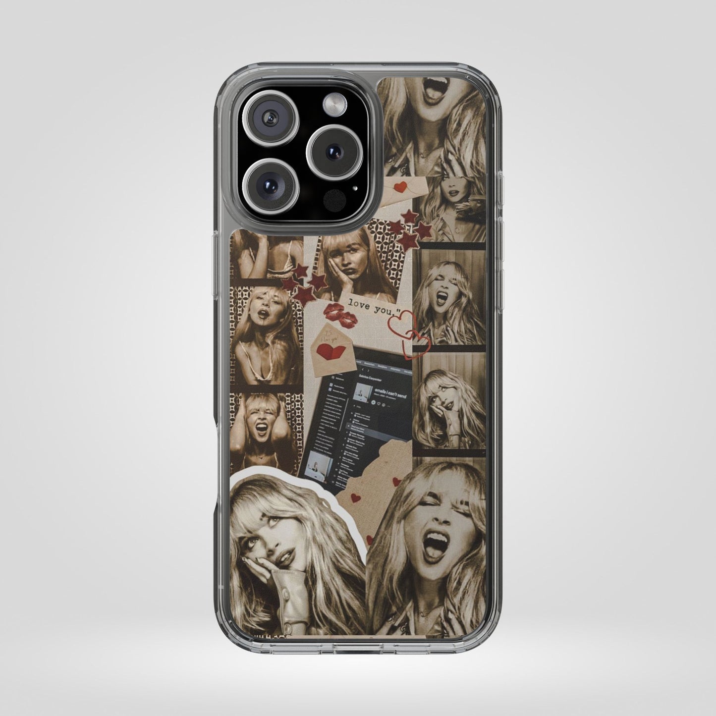 Sabrina Carpenter Vintage Photo Collage Clear Phone Case - Love You Design