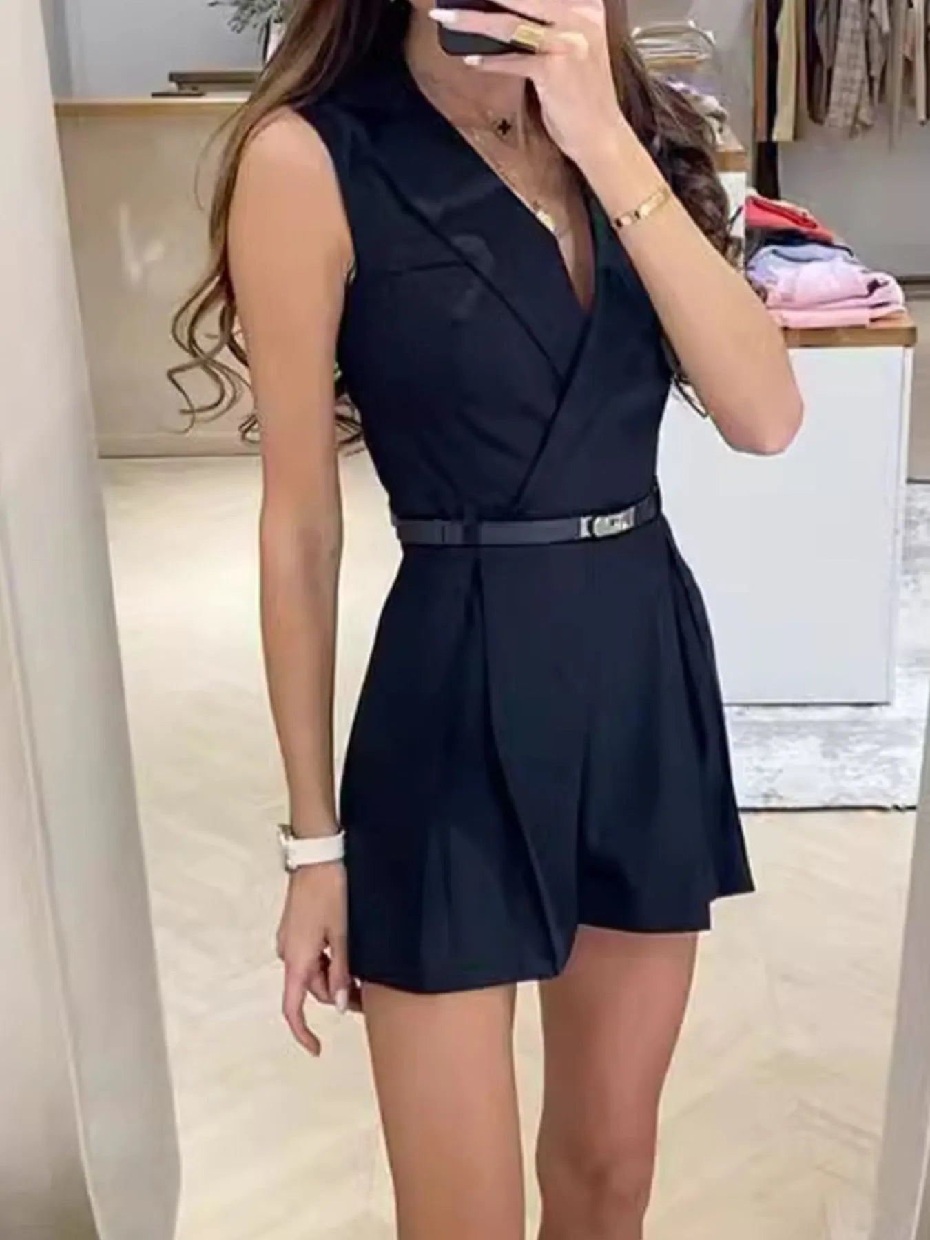 Solid Sleeveless Surplice Romper - Roe Creation
