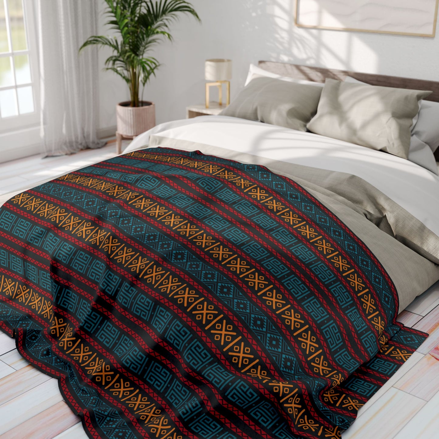 Colorful Aztec Tribal Fleece Blanket - Vibrant Tribal Pattern, Perfect for Home Decor and Gifting