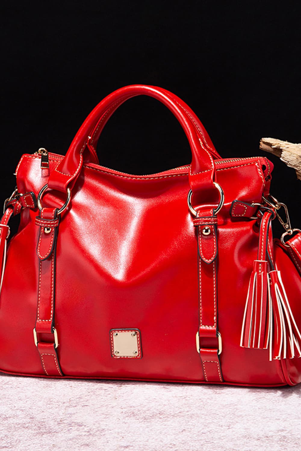 PU Leather Handbag with Tassels - Roe Creation