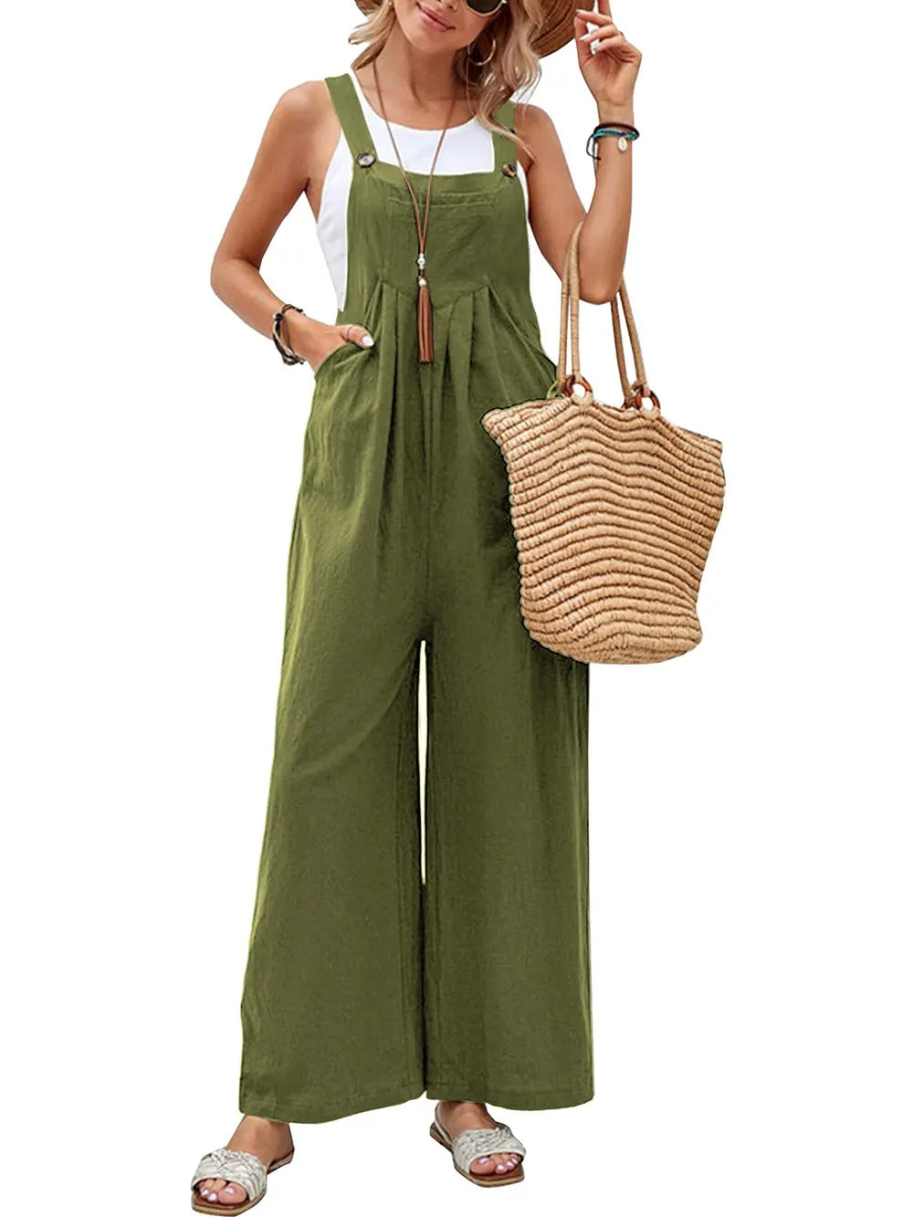 Full Size Square Neck Wide Strap Overalls - Roe Creation