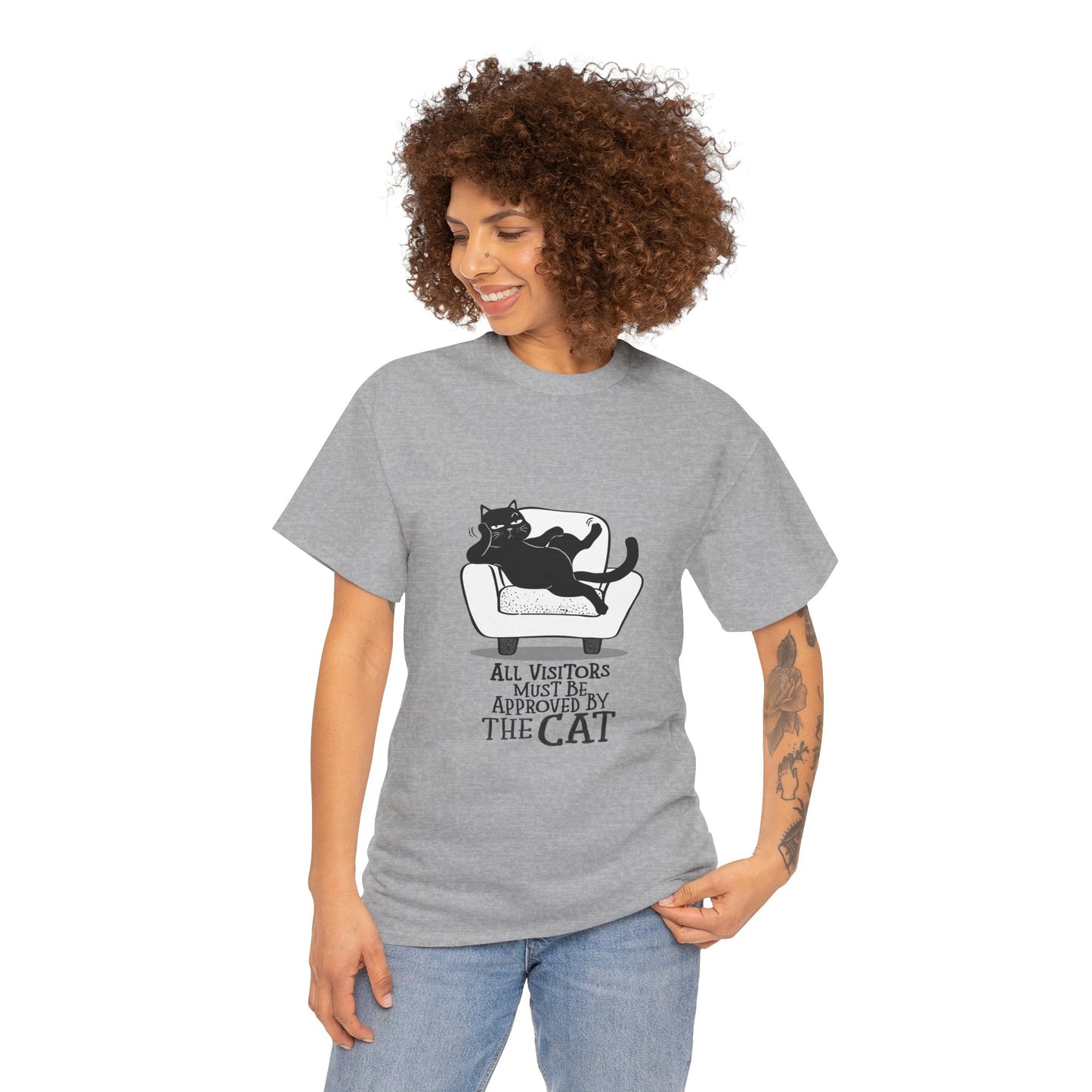 Funny Cat Approval Unisex Heavy Cotton Tee - All Visitors Must Be Approved by The Cat - Roe Creation