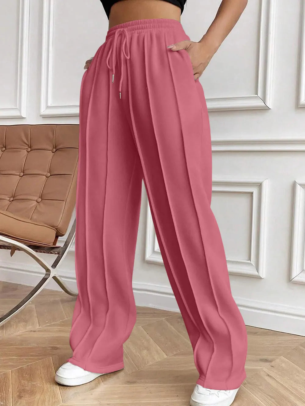 Drawstring Elastic Waist Pants with Pockets - Roe Creation