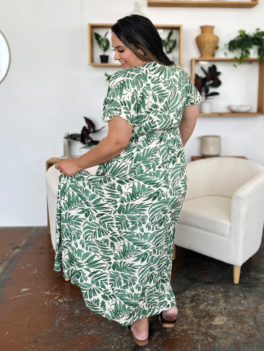 Double Take Full Size Printed Drawstring Short Sleeve Dress - Roe Creation