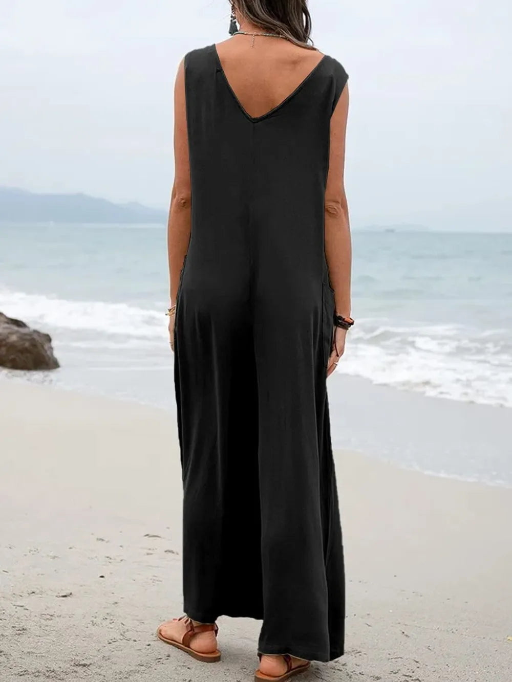 Full Size Wide Strap Jumpsuit with Pockets - Roe Creation