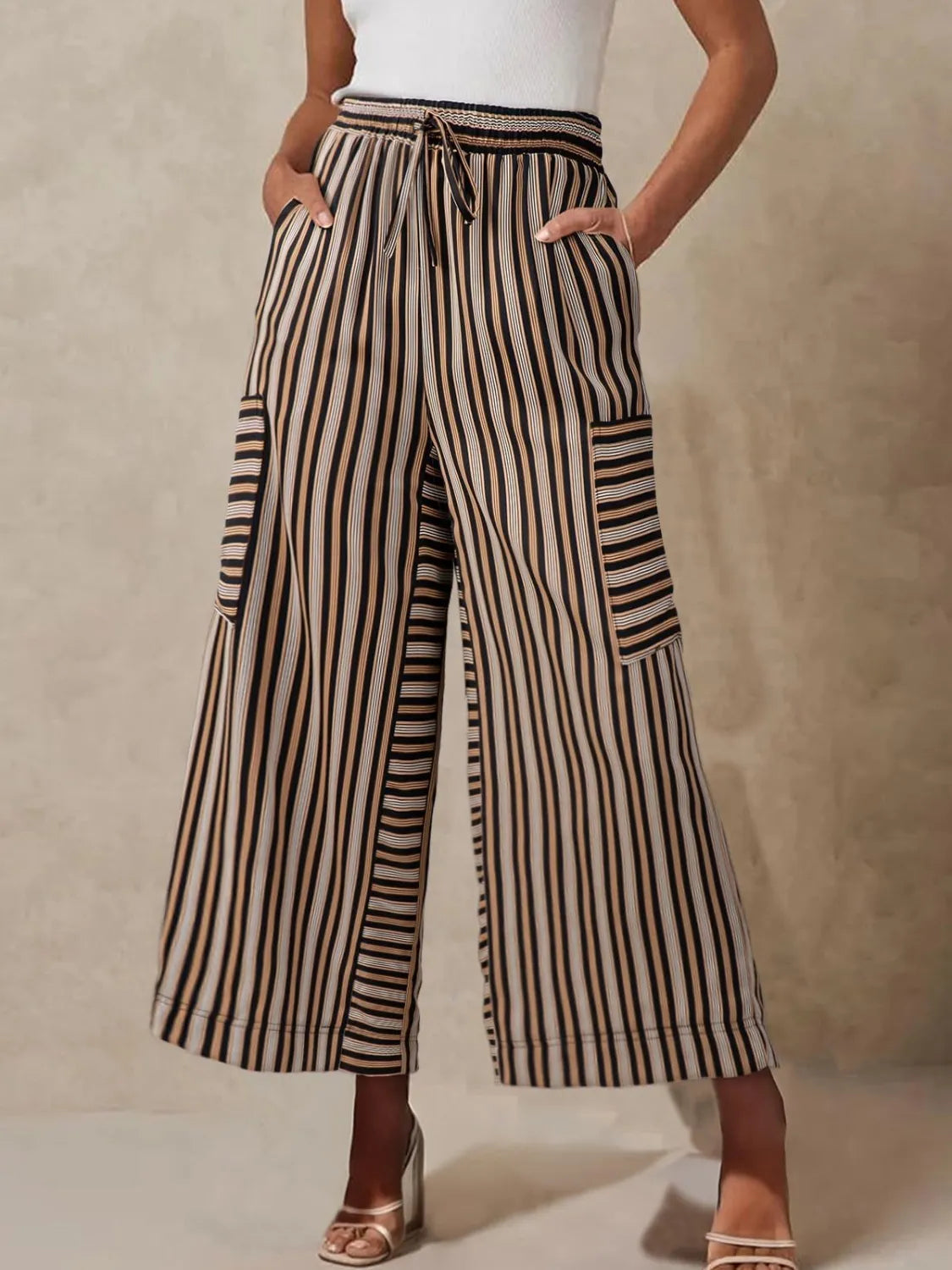 Contrast Striped Wide leg Pants - Roe Creation