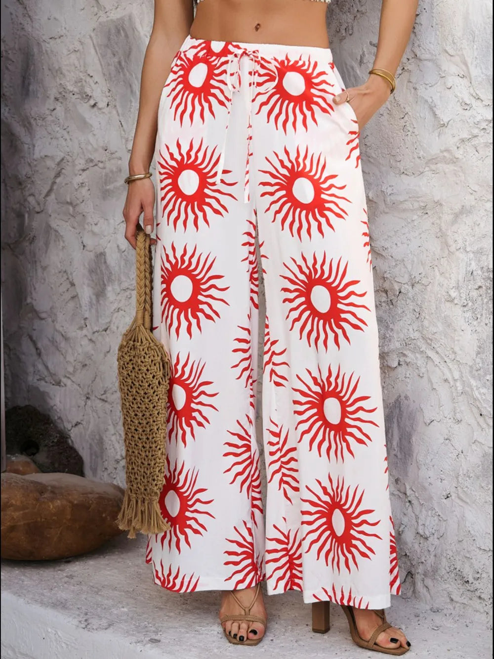 Devine Drawstring Printed Wide Leg Pants - Roe Creation