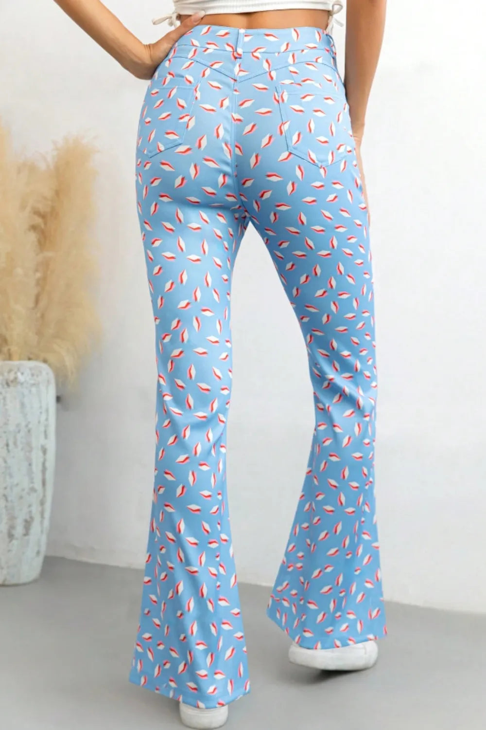 Printed High Waist Flare Pants with Functional Pockets – Women’s Trendy Trousers - Roe Creation