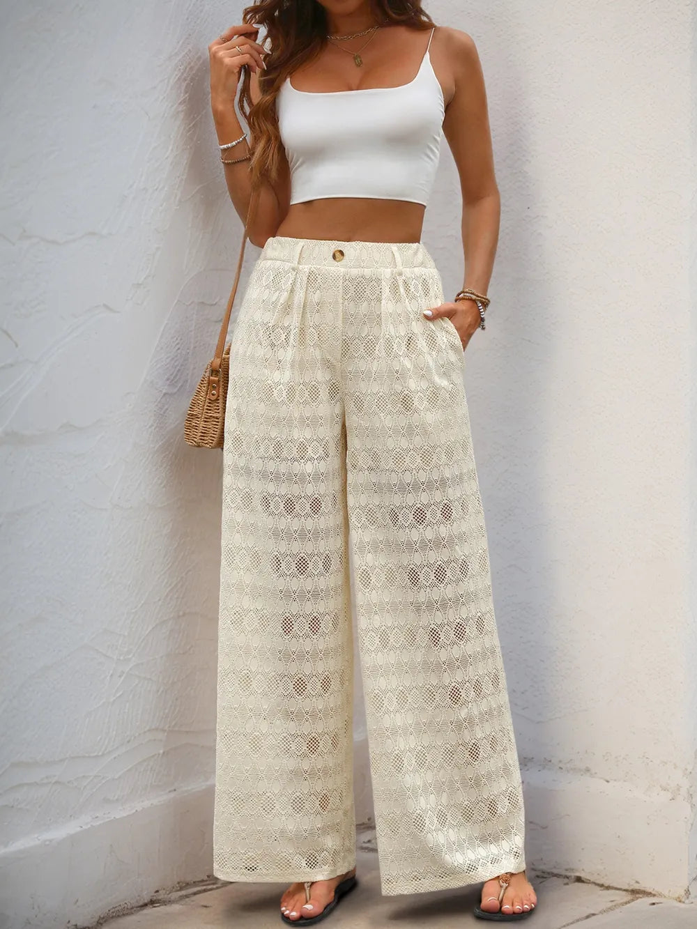 Decorative Button Wide Leg Pants - Roe Creation