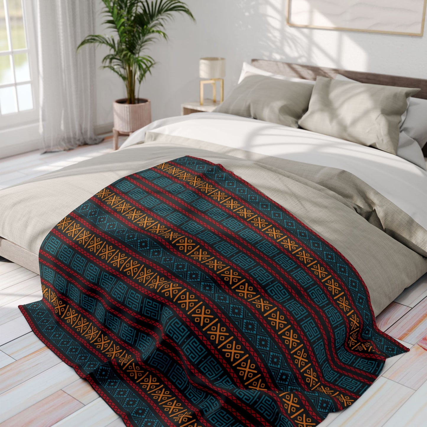 Colorful Aztec Tribal Fleece Blanket - Vibrant Tribal Pattern, Perfect for Home Decor and Gifting