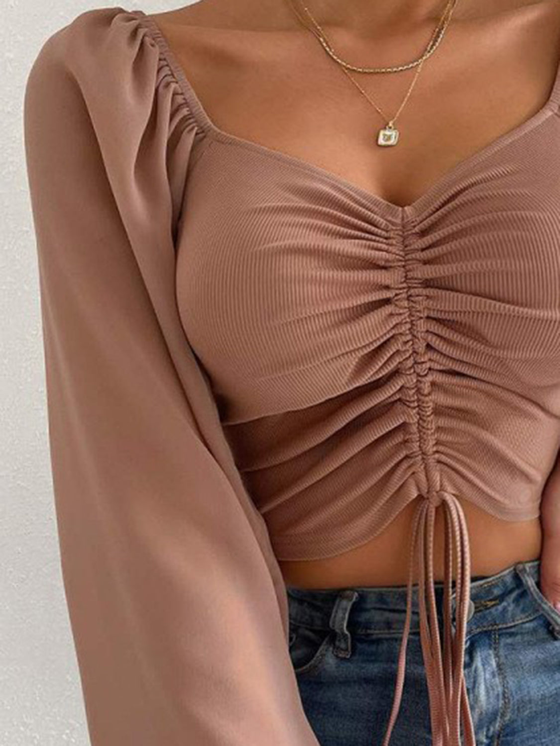 Sweetheart Neck Cropped Top with Drawstring – Trendy Summer Blouse for Women - Roe Creation