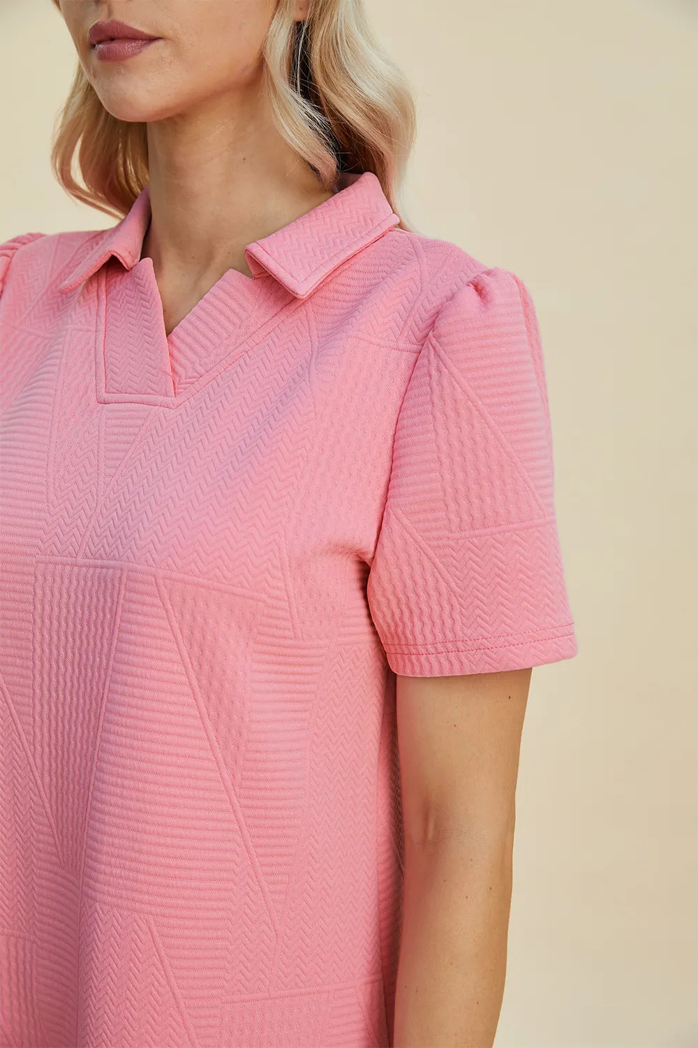 Double Take Full Size Texture Short Sleeve Dress - Roe Creation