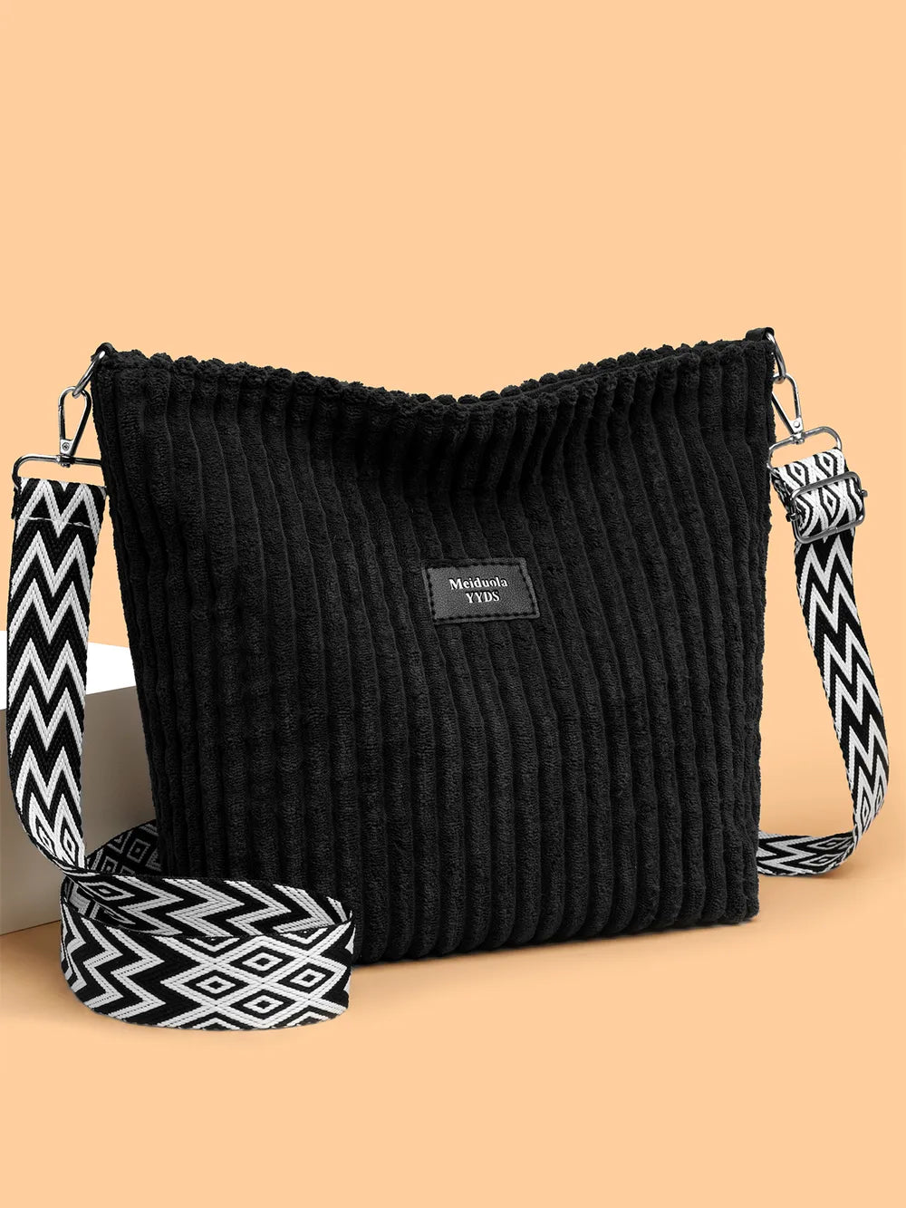Solid Colour Corduroy Crossbody Bag with Removable Strap - Roe Creation