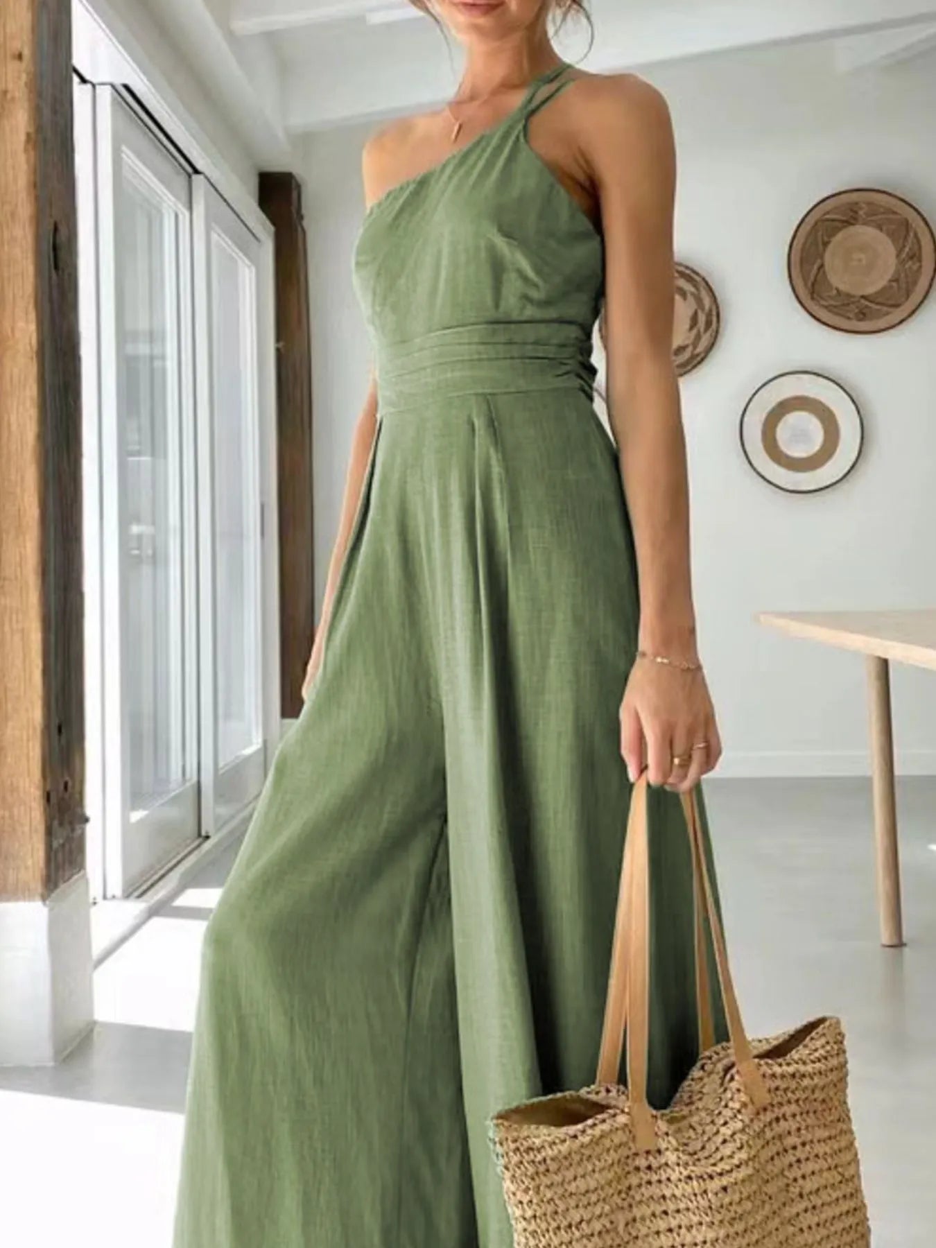 Single Shoulder Wide Leg Jumpsuit - Roe Creation