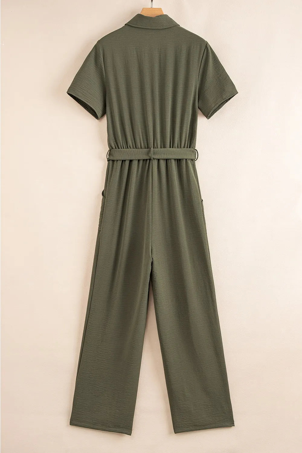 Half Button Belted Utility Short Sleeve Jumpsuit - Roe Creation