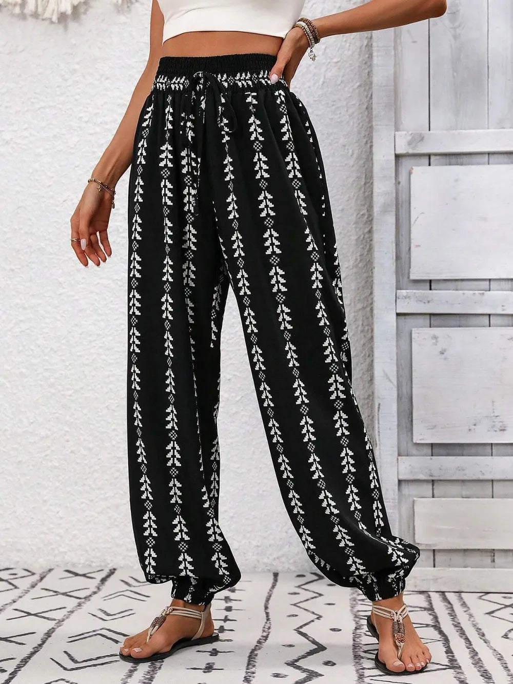 Tied Printed High Waist Pants - Roe Creation