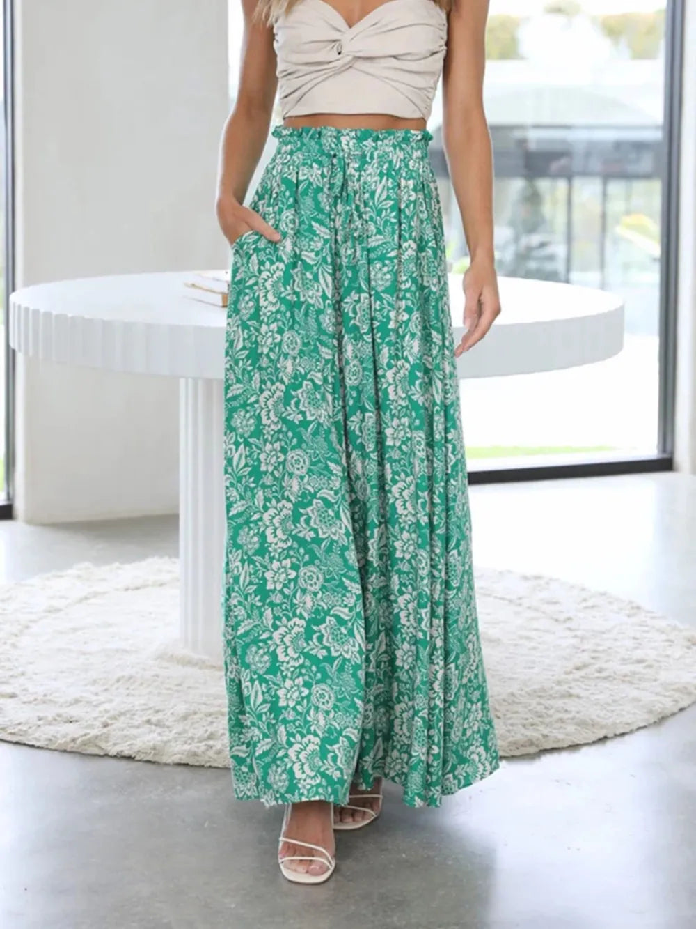 Printed Wide Leg Pants - Roe Creation